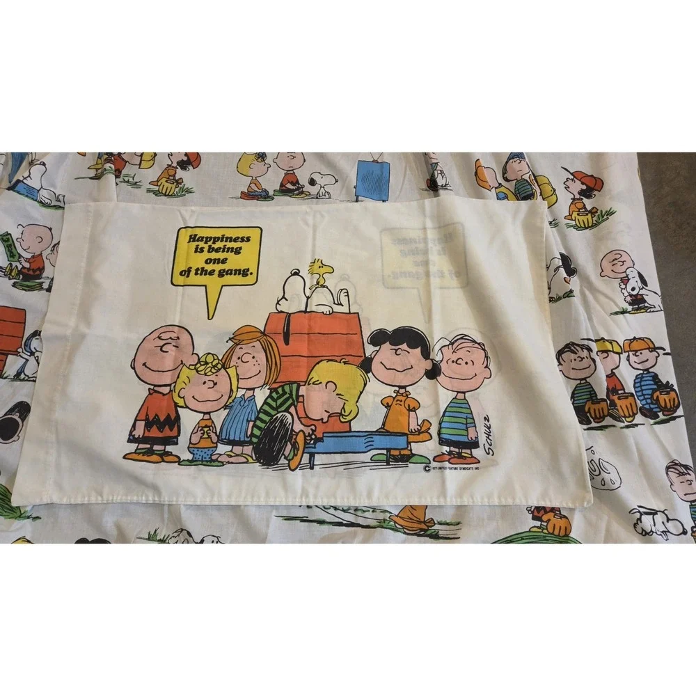 Vintage Peanuts Snoopy Fitted Sheet Pillowcase Set Full Size 1971 Charlie Brown